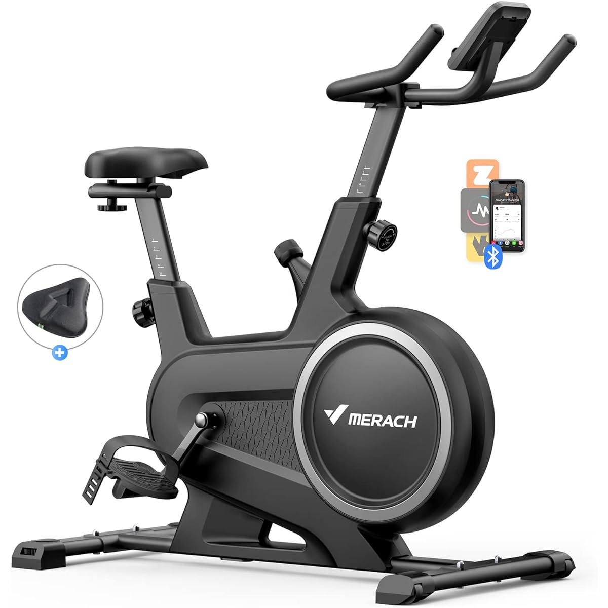 Fitness Bike MERACH Fitness Bike Can be linked with the app, Spin Bike Stepless Load Adjustment, Magnetic Training Bike, Home Use, Quiet, Includes Saddle Cover, Indoor Bike, Easy to Assemble, Japanese Instruction Manual Included
