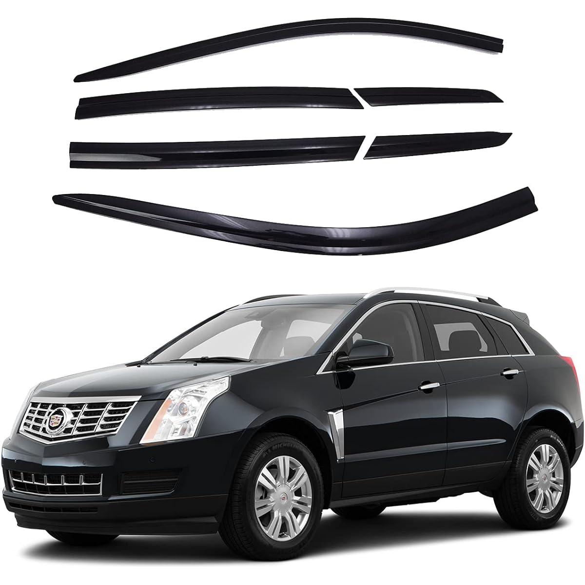 AutoCLOVER Dark Smoke Side Wind Wind Wind Visor 6 Points Set Cadillac SRX 2010 2012 2014 2015 / Safe Out Channel Guard Deflet