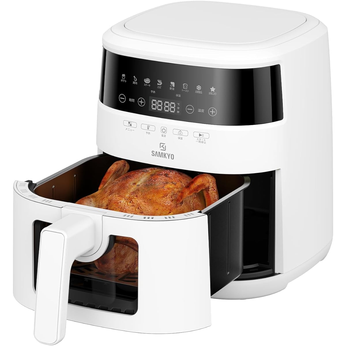 SAMKYO Air Fryer 4.2L Visible Window Large Capacity for 1-4 People Air Fryer Touch Panel Japanese Recipe Included Air Fryer Machine Fryer Fried Food Deli White