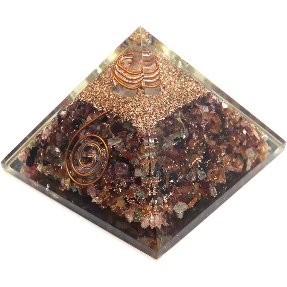 [GOLD STONE] Natural stone used, crystal single crystal, orgonite pyramid, spiritual goods, width approx. 65-70mm, tourmaline
