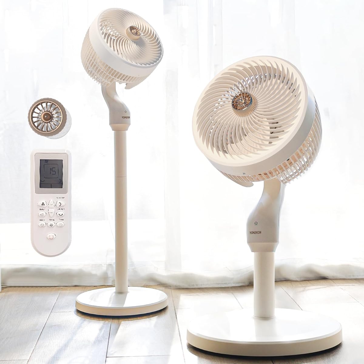 YOKEKON Circulator, Fan, DC Motor, 360 Degree Oscillation, Aroma Compatible, Living Room, Tabletop, Dual Use, Quiet, Mosquito Repellent, 15 Levels of Air Flow Adjustment, 15h Off Timer, Remote Control Included, 3D Random Air Blower, Ventilation, Circulat