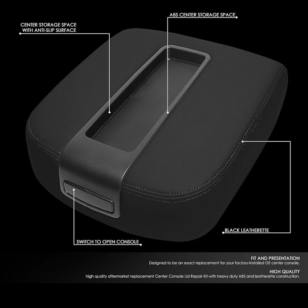DNA MOTORING GECS-002-BK Black Leather Front Center Console Lid Arm Rest Cover