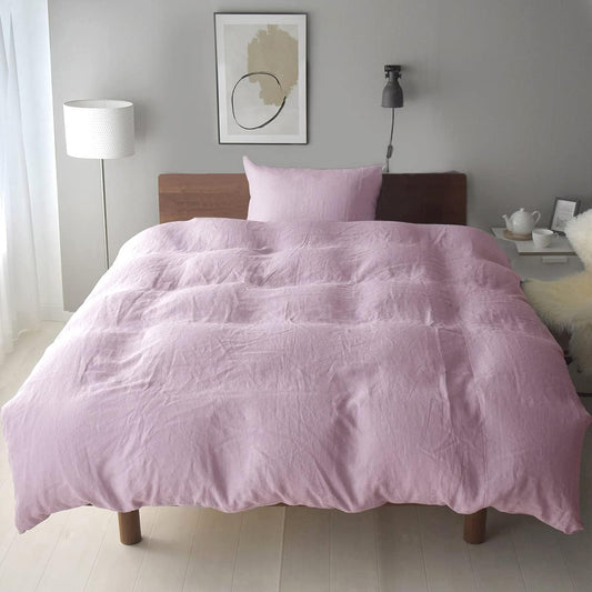 Duvet Cover Set, 3 Piece Set, Single, Washed, Linen, 100% Hemp, Made in Japan, Washable, Duvet Cover, Fitted Sheet, Pillowcase, Lina (Single Size, Pale Pink) [Lina]