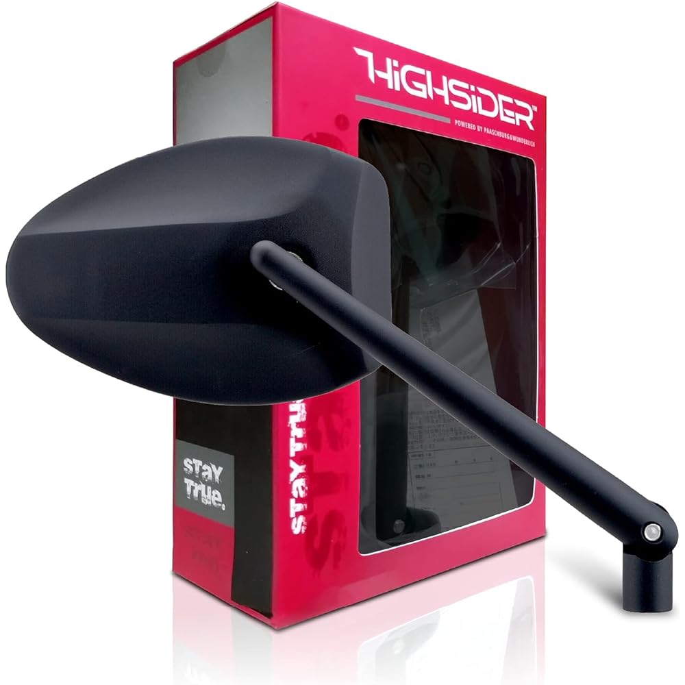 Daytona HIGHSIDER Motorcycle Rod Mirror, 1 piece on each side, 10mm forward/reverse screw compatible, ECE Standard Clear, Ferrara 2 Blast Black 15160