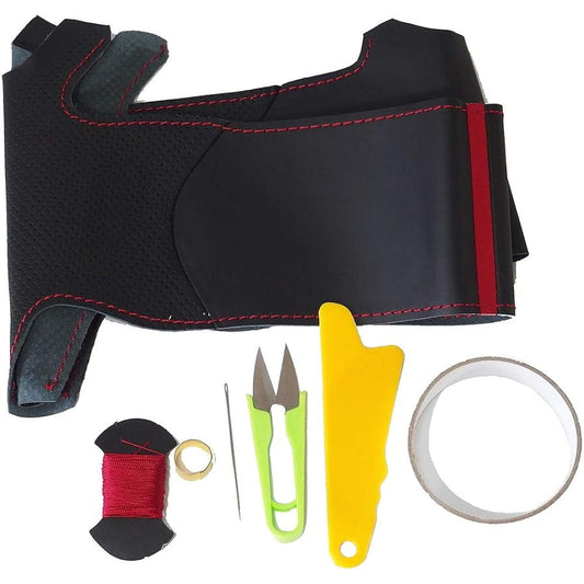 Tricolore Exchange N-BOX (JF3/4) N-BOX Custom (JF) N-VAN (JJ) DIY steering genuine leather replacement kit [NS Design] [1NS1H41] Left and right black leather P x top and bottom black leather x red stitching x red