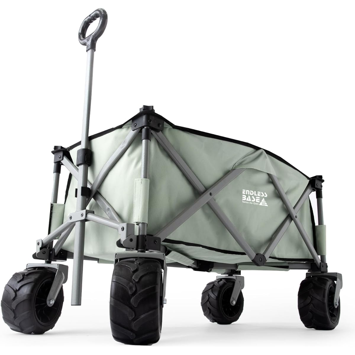 ENDLESS-BASE Carry Wagon 100L No-Puncture Wide Tire Smoky Green No-Puncture Wide Tire Folding Outdoor Wagon Folding Carry Car Load Capacity 150kg Multi-Carry 45600000(81195)