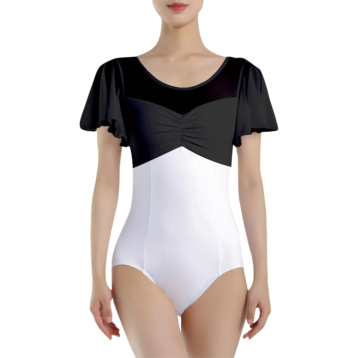 [flexdans] Women's Leotard Ballet Adult Short Sleeve Ruffle Leotard Adult Ballet Gymnastics Yoga Dance Ballet Leotard