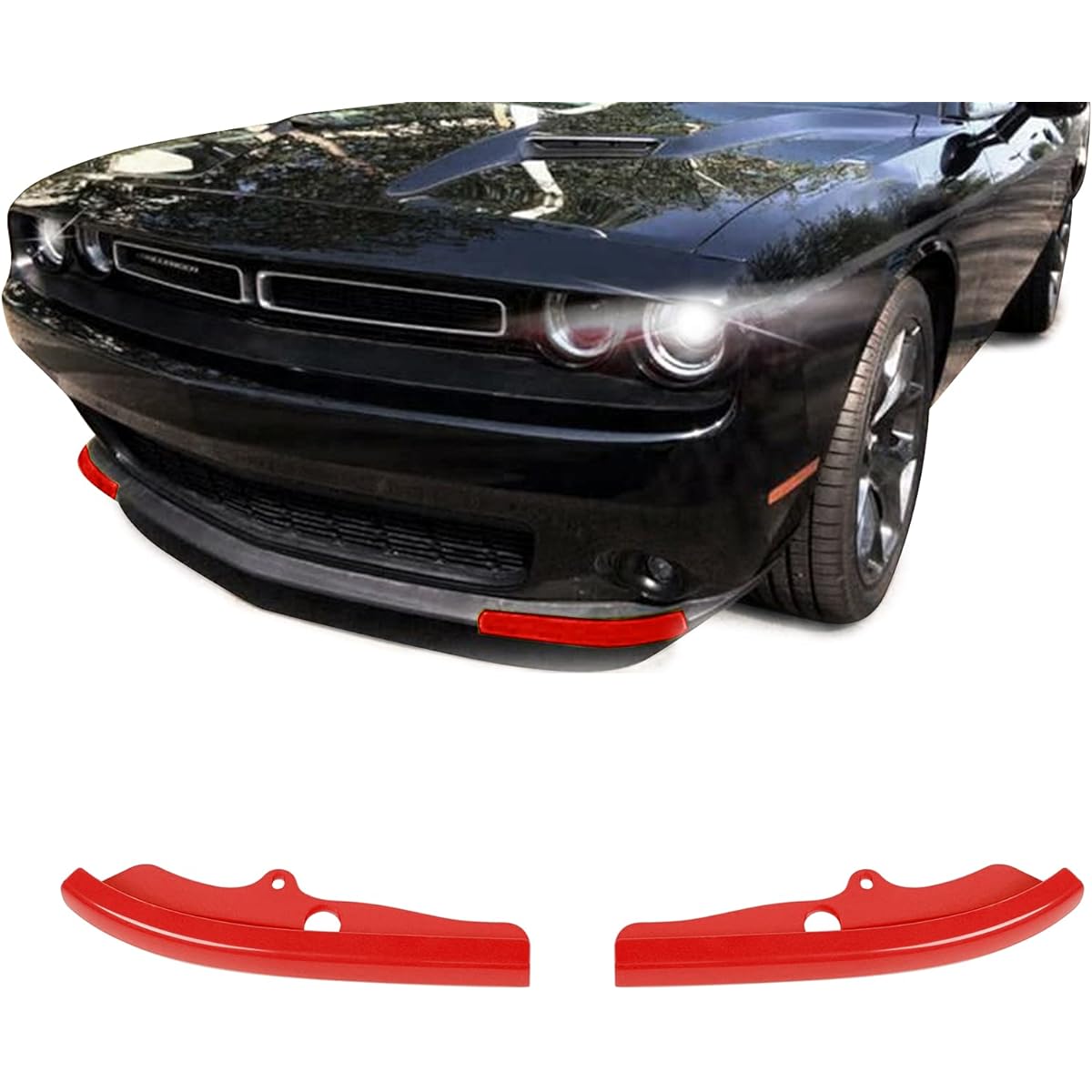 HOOLCAR Front Bumper Lip Spuritter Protector Front Shavel Cover 2015-2021 Dodge Challenger Skat Pack R/T GT SRT PLUS Red 2 pieces