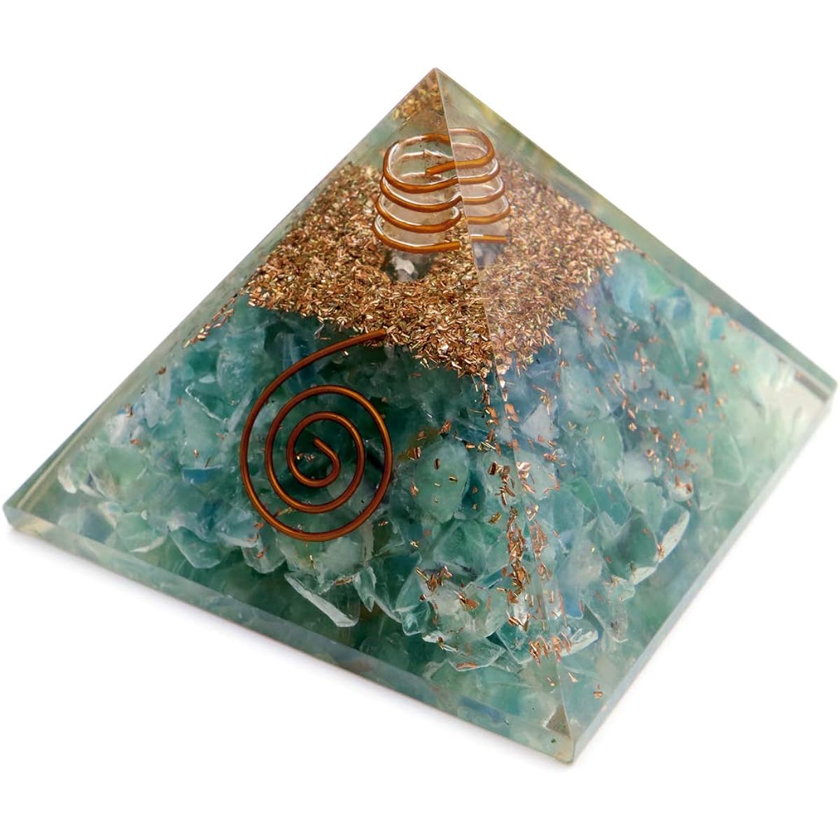 [GOLD STONE] Natural stone used, crystal single crystal, orgonite pyramid, spiritual goods, width approx. 65-70mm, fluorite