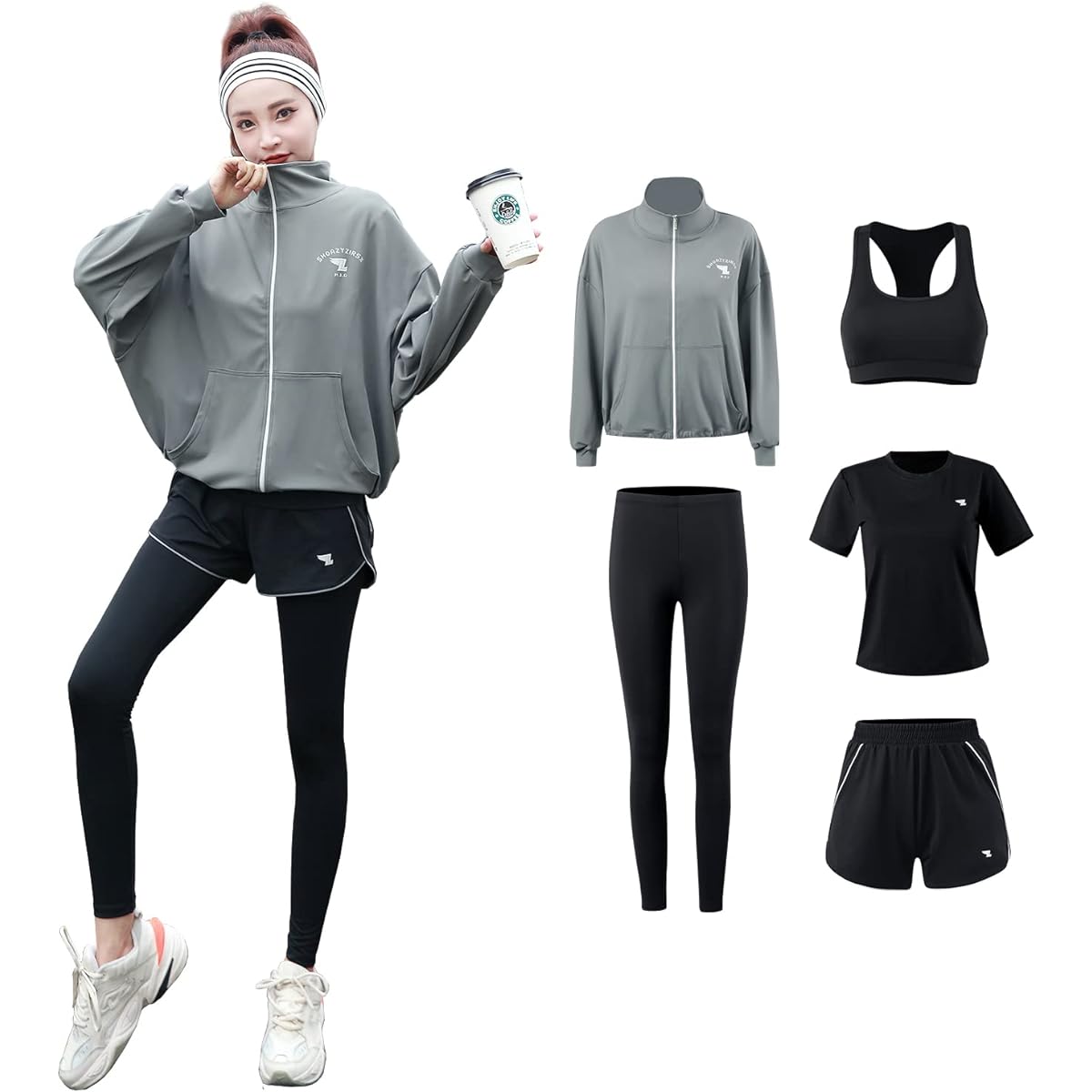 Seeya Sportswear Women's Yoga Wear Training Wear Running Wear Top and Bottom 5 Piece Set Gym Fitness 1987