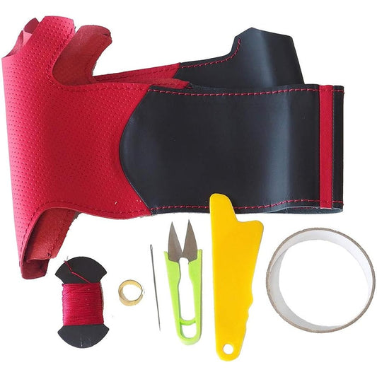 S660(JW) DIY steering genuine leather rewinding kit [NS Design] [1NS1H36] Left and right red leather punching x top and bottom black leather x red stitch x red center