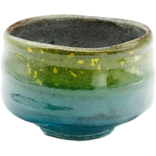 (Limited stock) Kutani ware matcha bowl, gold glaze, green (in presentation box), pottery, made in Japan