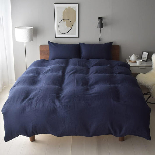 Sleep Tailor Made in Japan, 100% Linen, Washed Duvet Cover, Soft from the Day You Get It, Scandinavian, Stylish, Washable, Lina (Single, Indigo Navy)