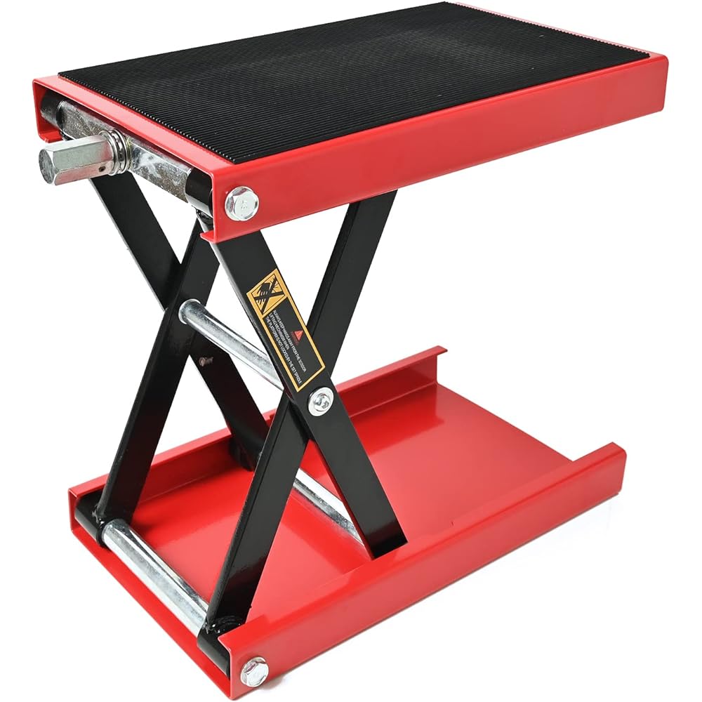 Rikopin Jack, Bike Jack, Motorcycle Jack, Bike Lift Jack, Bike Stand, Lift Jack, Load Capacity 500kg, Rubber Mat Included, Handle Included (Red)