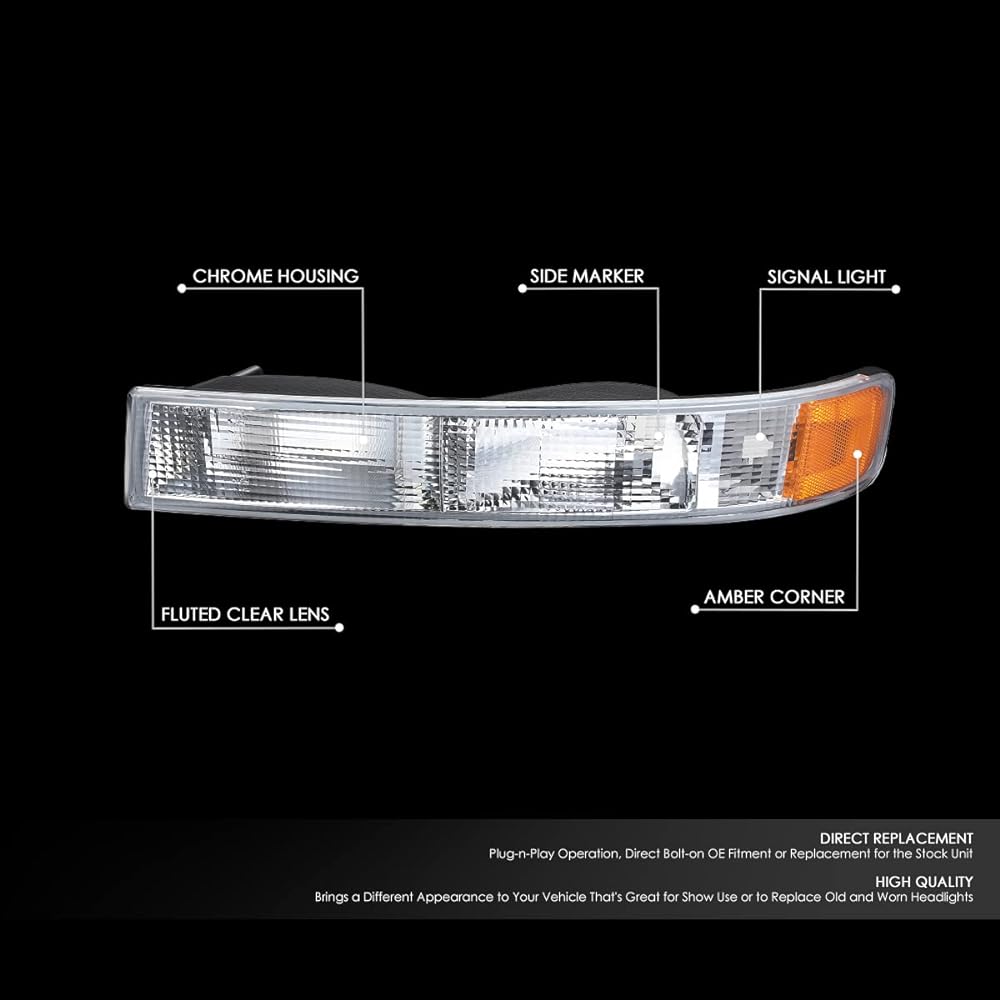 DNA MOTORING BL-CEGS03-CH-AM OE Style Front Bumper Parking/Winker Light Pair 03-14 Express Savana 1500/03-23 EXPRESS SAVANA 2500 3500 3500 3500 chrome/Amber