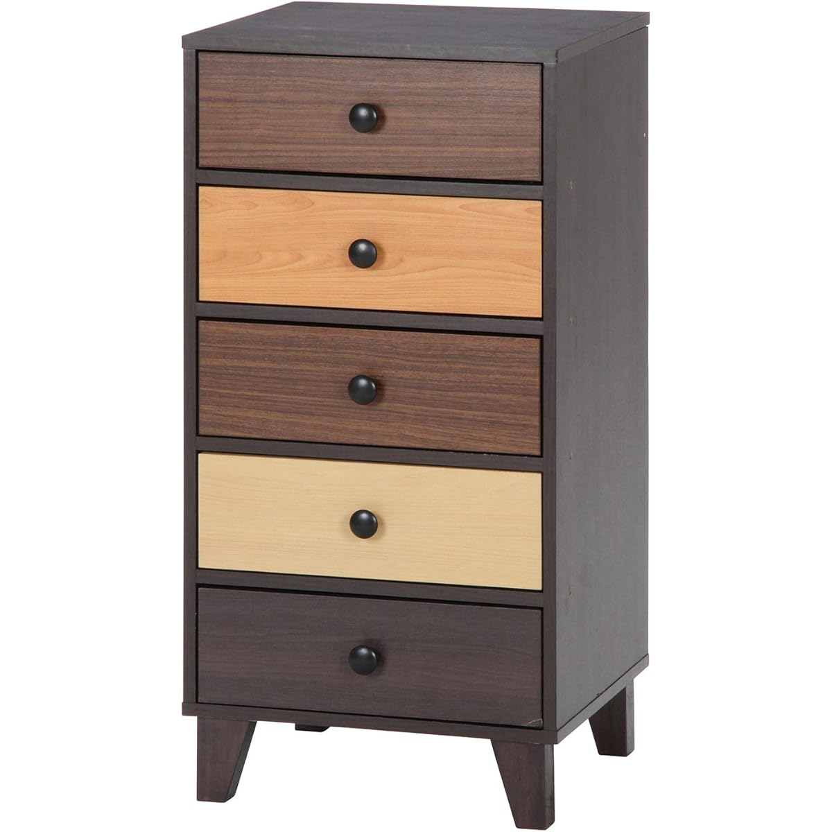 Fujiboeki 96301 Chest Living Storage 5 Tiers Width 44.5 x Depth 39 x Height 89 cm Gradient Wood Grain Slim Drawer Storage with Legs