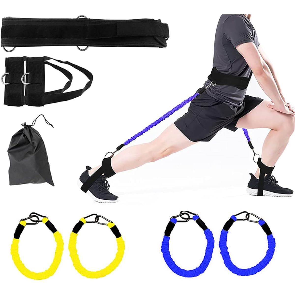 Jump Trainer Full Body Training [Total Load 52kg] Natural Rubber Tube Tear Protection Lower Body Training Legs Knee Size Ankle Basketball Self-Practice Workout Equipment Gluteus Muscle Training [4 Tubes Included]