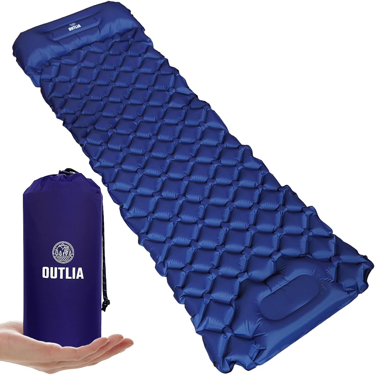 OUTLIA Air Mat Air Bed for Camping Compact Lightweight Sleeping in Car Mattress Bed Outdoor Solo Family Built-in Pump Foot Step Manual