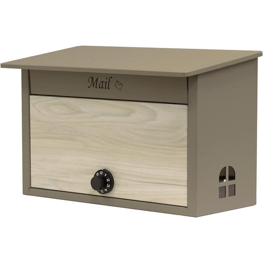 MOJYU Wall Hanging Post Lia Milk Tea Beige/White Wood Grain WM-102 Post Mail Box Stylish Mailbox Delivery Box Scandinavian Style with Lock Wall Hanging Entrance Home Use