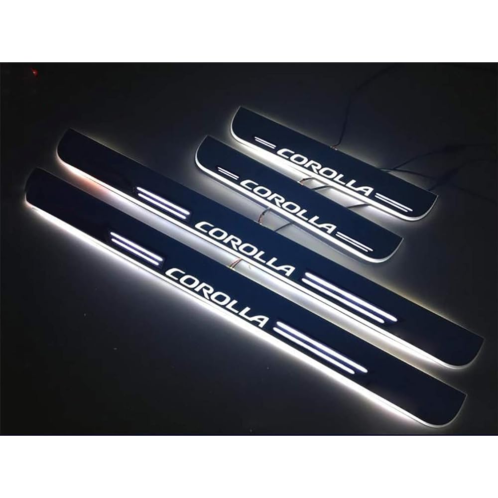 Corolla Scuff Plate, Kicking Step Garnish, LED Flowing Acrylic, Door Step Plate, LED Light Emitting Possible! Full Set of 4 Toyota Interior Parts (Corolla Blue, Horizontal Lines)
