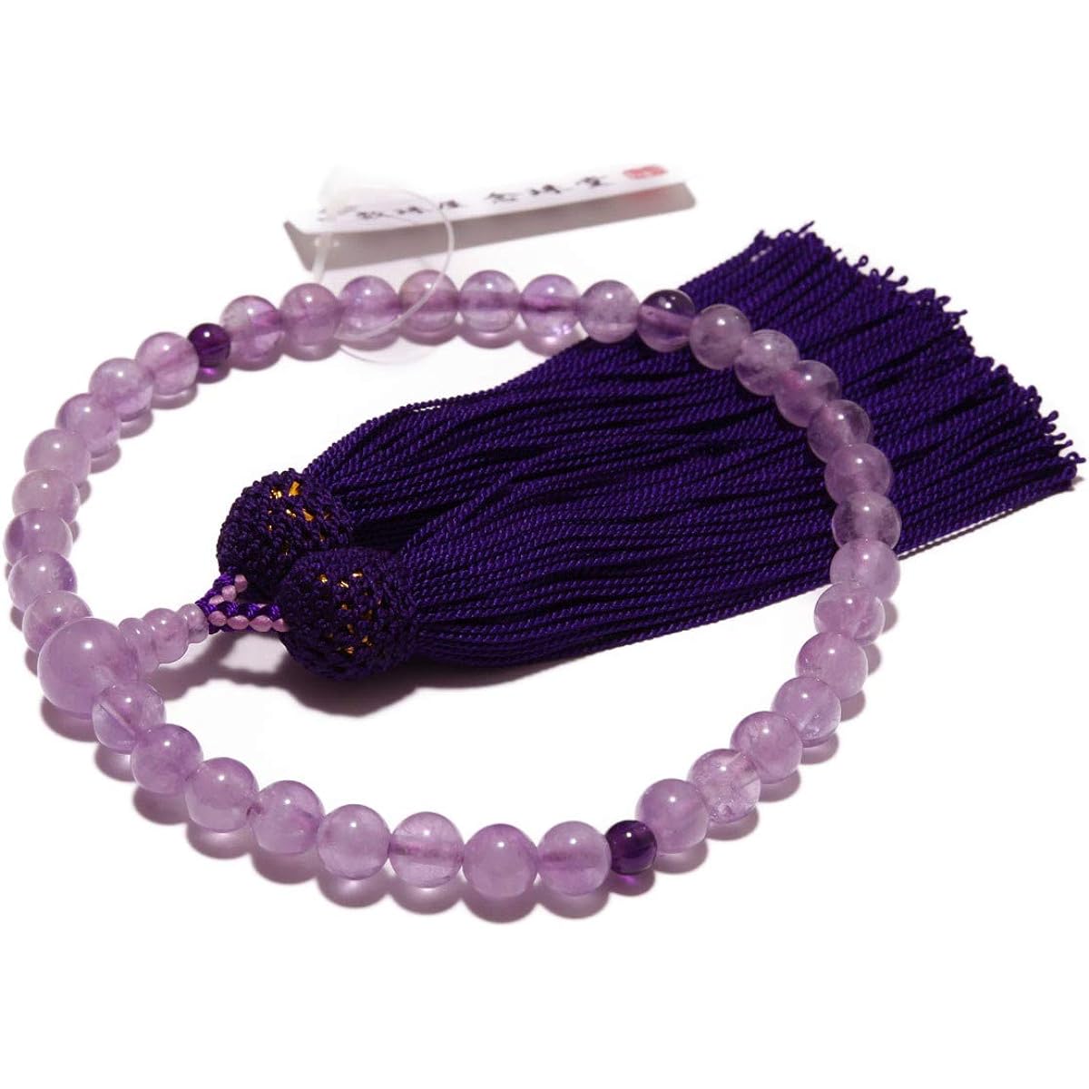 Prayer beads <Made in Japan> Women's high-quality natural stone Fuji cloud stone, amethyst crystal, pure silk tassel, prayer bead bag included, purple (tassel color), handmade prayer beads, domestically made prayer beads that can be used by all sects [Lo