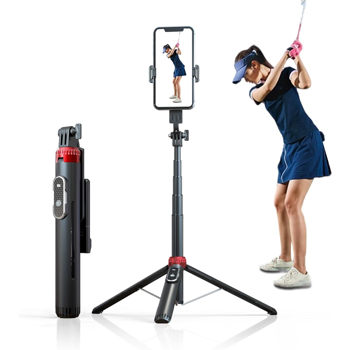 EUG-PRODUCTS Golf Practice Equipment Swing Photography Equipment Smartphone Stand Golf Training Equipment Photography Practice Swing Holder Selfie Putting Training Aid Compatible with Alignment Stick Indoor Golf Form Correction Smartphone Video Check