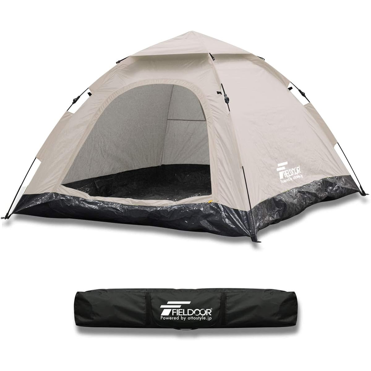 FIELDOOR One Touch Tent 200 Square type for 4 people Width 200cm x Depth 200cm x Height 120cm (Easy setup just by pulling the string!)