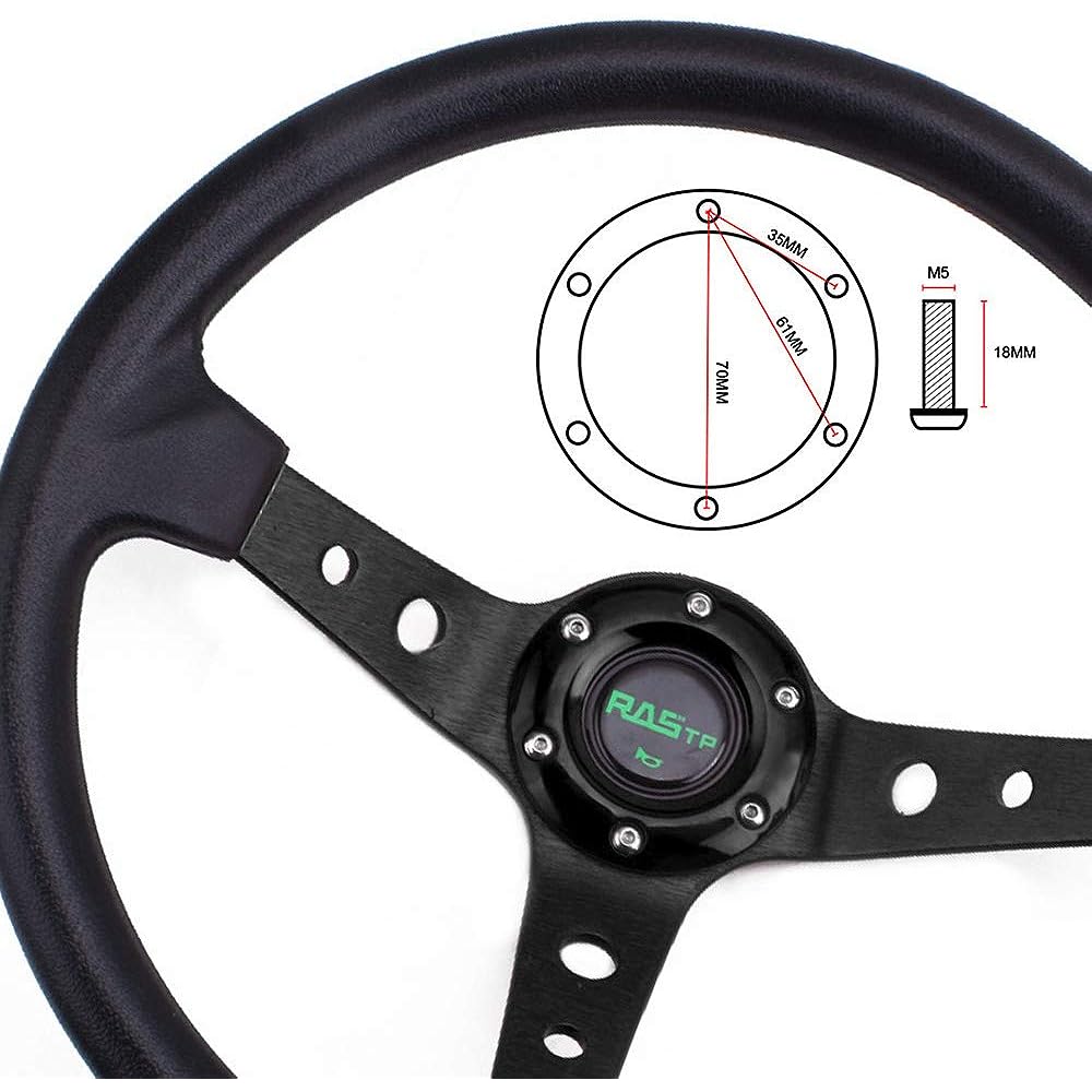 RASTP Steering Wheel Diameter 350mm Lightweight Aluminum Leather Car Replacement Deep Cone (Black)