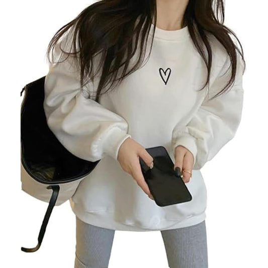 [SLOW & MELLOW] Heart Logo Sweatshirt Women's Sweatshirt Korean Fashion Casual Pullover One Point Logo Simple Street Loose Tops 3 Colors
