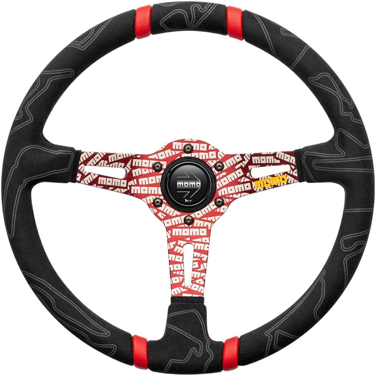 MOMO MOTORSPORT Ultra Street Handle Cover Black Alcantara Grip Red Red Alumite Processing Logo Spokes Double Red Stripe Center 350mm -ULT35BK0RD