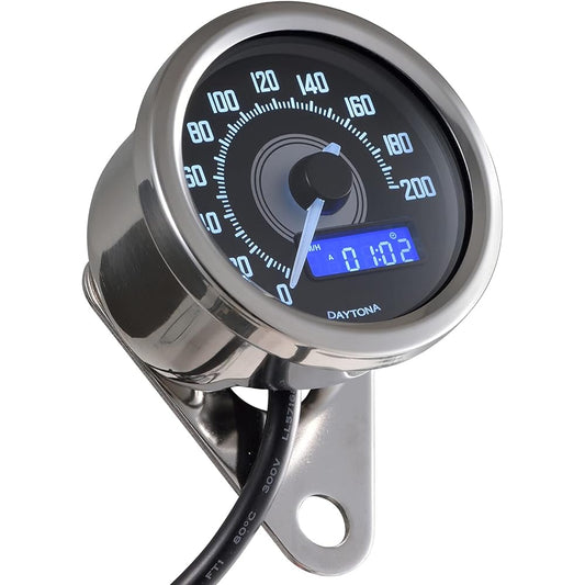 Daytona VELONA Motorcycle Electric Speedometer Buff Body/White LED φ60 200km/h Display 22048