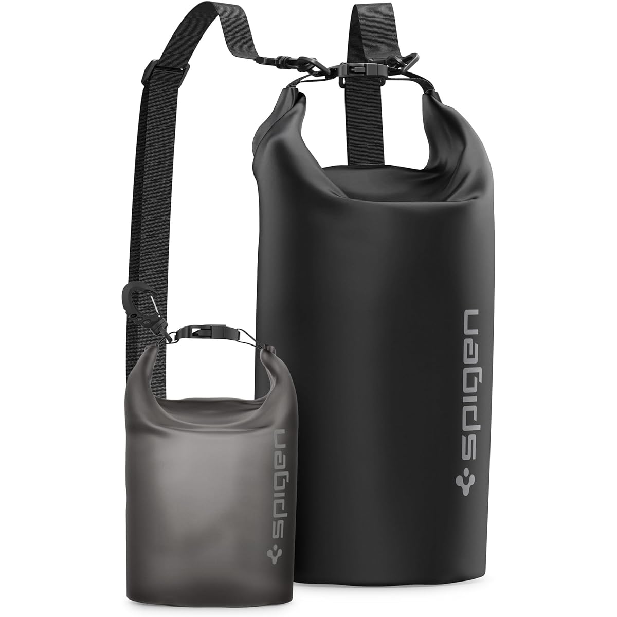 Spigen Completely Waterproof Bag Dry Bag 20L / 2L Set of 2 IPX6 Certified Rucksack Waterproof Bag Large Capacity Sea Pool Diving Stuff Bag Drum Type Backpack PVC A630 AMP04534 (Black)