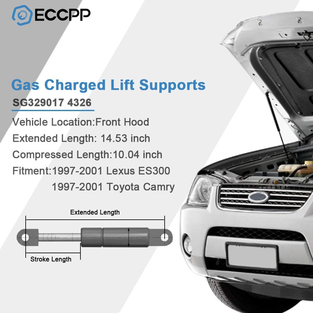 ECCPP Lift Support Front Food Strut Gas Spring Shock 1997-2001 Lexus ES300 1997-2001 Toyota Camry 4326 Strut 2 pieces