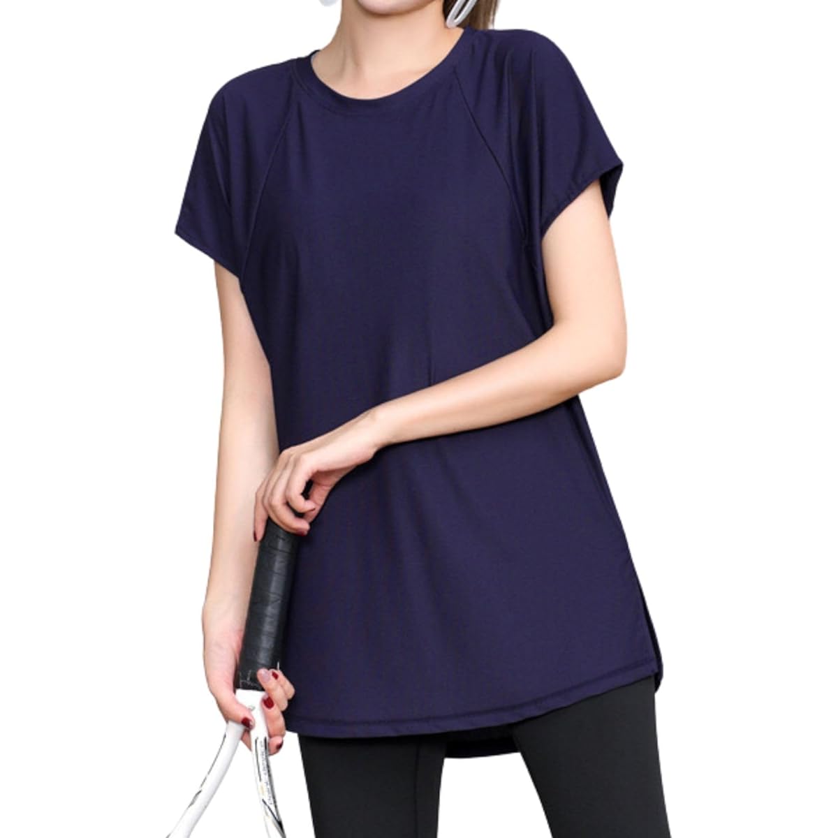 [VeroMan] Yoga Women's Tops, Body Covering T-Shirt, Long Length, Yoga Wear, Short Sleeve, Loose ppi-ssd026