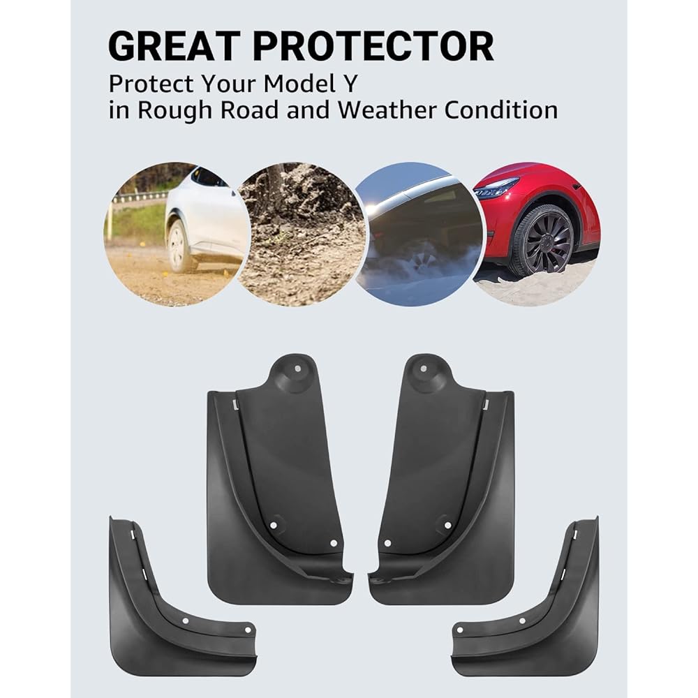 BASENOR Mud Flaps Splash Guards Winter Vehicle Dirt Protection No Drilling Required (Set of 4)