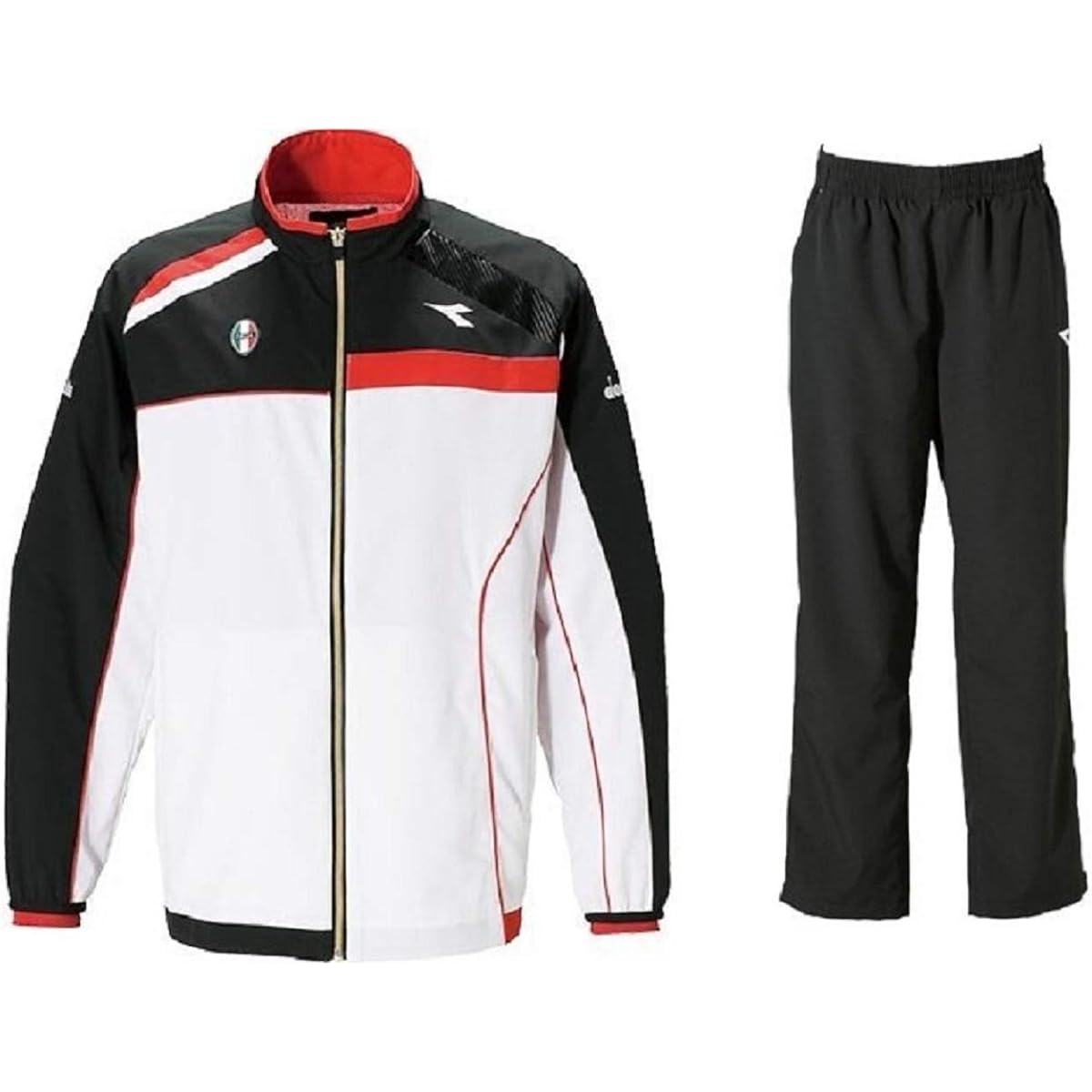 [Diadora] TEAM Lined Mesh Windbreaker Jacket x Long Pants Top and Bottom Set Training Warm-up Wear S (162-168cm) Domestic Genuine Product DTW9187 x 9289 Top → White x Red Bottom → Black