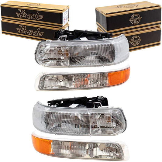 Aftermarket replacement set of 4 headlights & side signal marker lamp 2000-2006 TAHOE SUBURBAN 1999-2002 Silverado Pickup truck