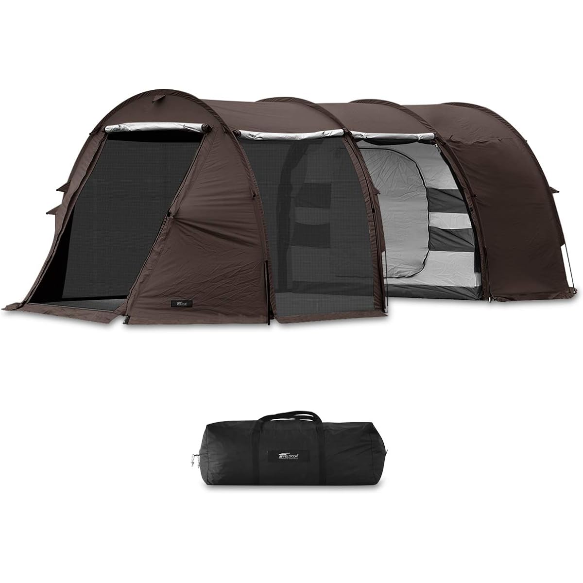 FIELDOOR Tunnel Tent 620 with 1 Inner Tent, 2 Rooms, Large Living Room, Water Resistant, Heat Shielding, UV Protection, Shelter, Family Tent, 2 Layer Structure