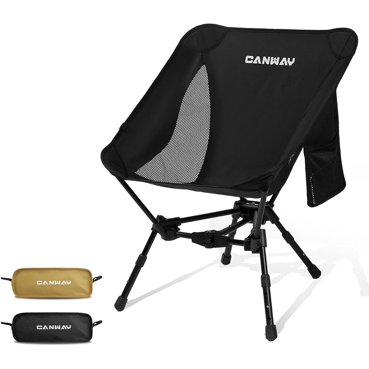 CANWAY Folding Chair, Lightweight, Load Capacity 180kg, Camping Chair, Compact, Suitable for Outdoor Hiking, Picnic, Barbecue, Solo Camping, Mountain Climbing, Fishing, Includes Cup Holder, Height Adjustable, Storage Bag Included
