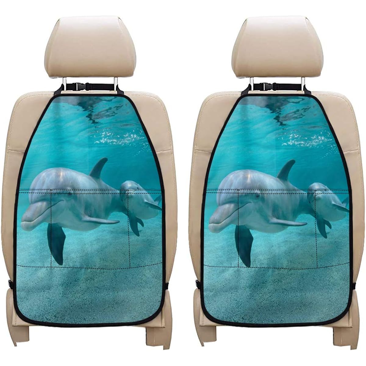 BELIDOME Dolphin Baby Pattern Car Seat Back Kick Protector Children's Non -Children Durable Organizer Pocket 2