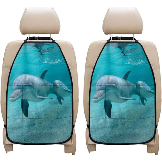 BELIDOME Dolphin Baby Pattern Car Seat Back Kick Protector Children's Non -Children Durable Organizer Pocket 2