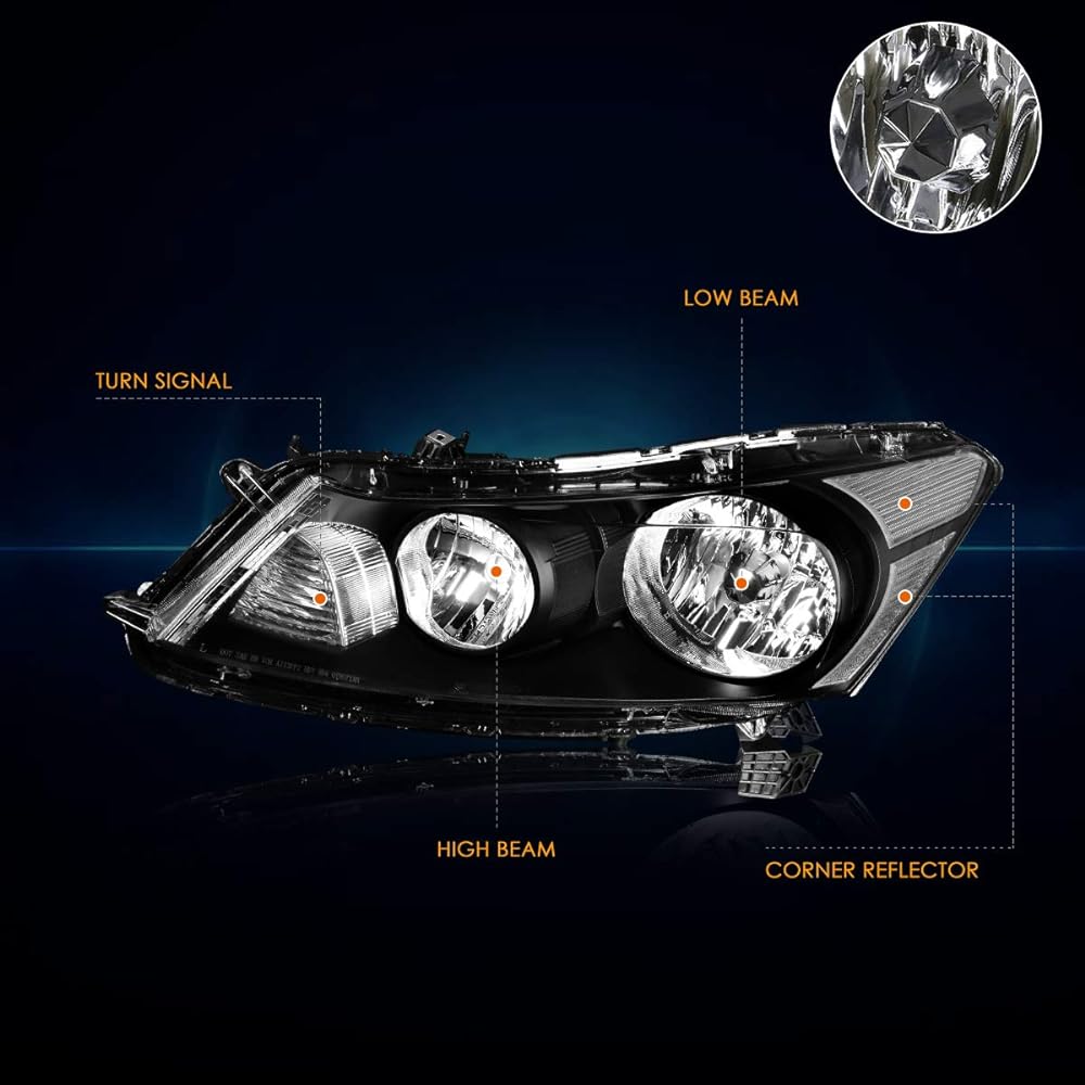 PM Performotor Black Housing/Clear Corner Headlight 08-12 Honda Accord 4 Door PMHL-HACC4D-0812-OH-BC