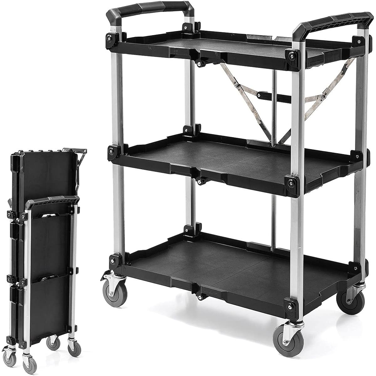 Sanwa Direct Tool Wagon with Casters 3 Tiers Folding Total Load Capacity 135kg Lightweight 100-CART011