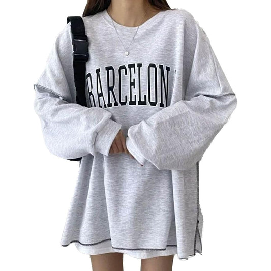 [MIRA MARIV] Made in Korea and imported directly from Korea BARCELONA College Logo Oversized Sweatshirt Sweatshirt Women's