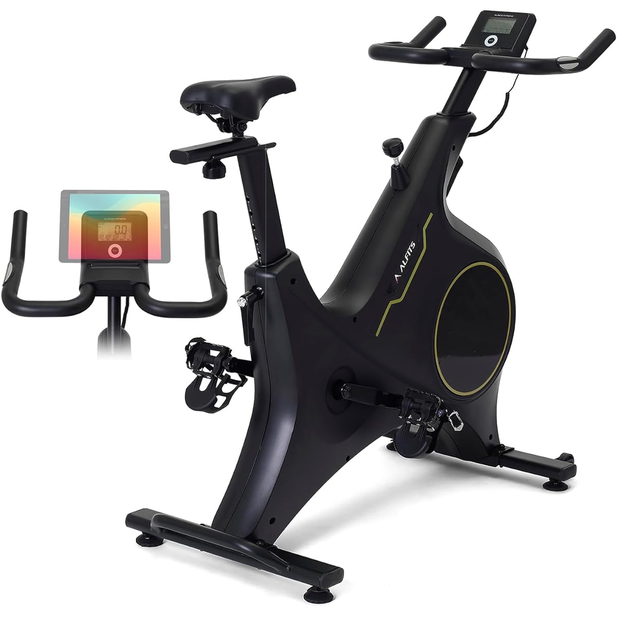 ALINCO Spin Bike, Fitness Bike, Ultra Quiet, Forward Lean Position, Magnetic Load, Includes Wheel Cover, Tablet Tray, Easy to Assemble, BK1621, Black [Warranty: 1 Year]
