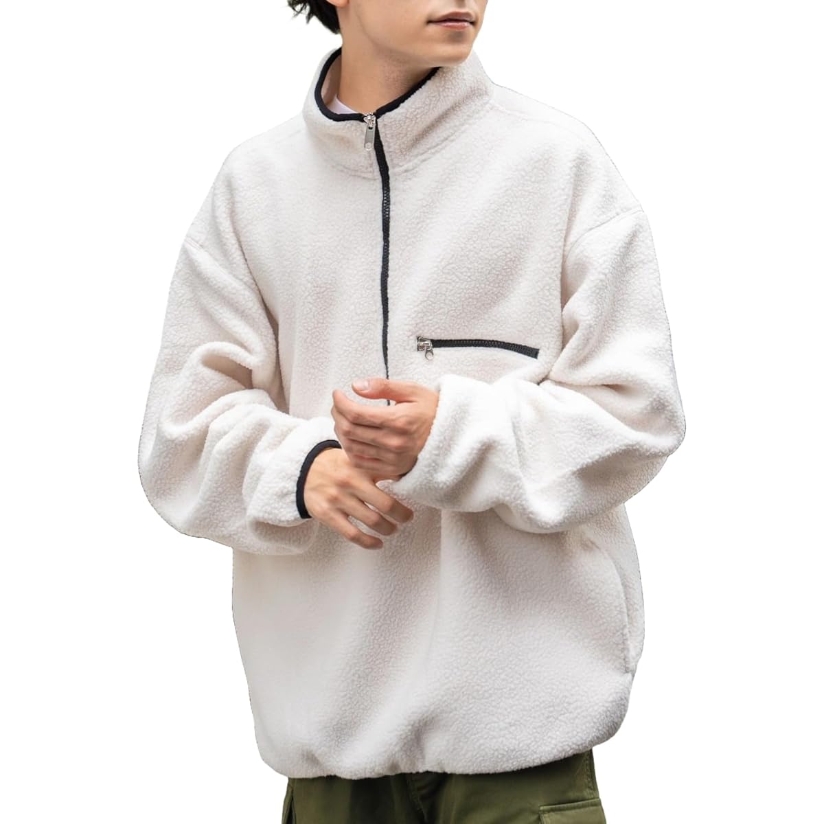 [Wego] Unisex Fleece Half Zip Pullover Clothes Sweatshirt Outerwear Tops Street Korean Simple Christmas Present Autumn Clothes Winter Clothes Autumn Winter Gift Present Men's