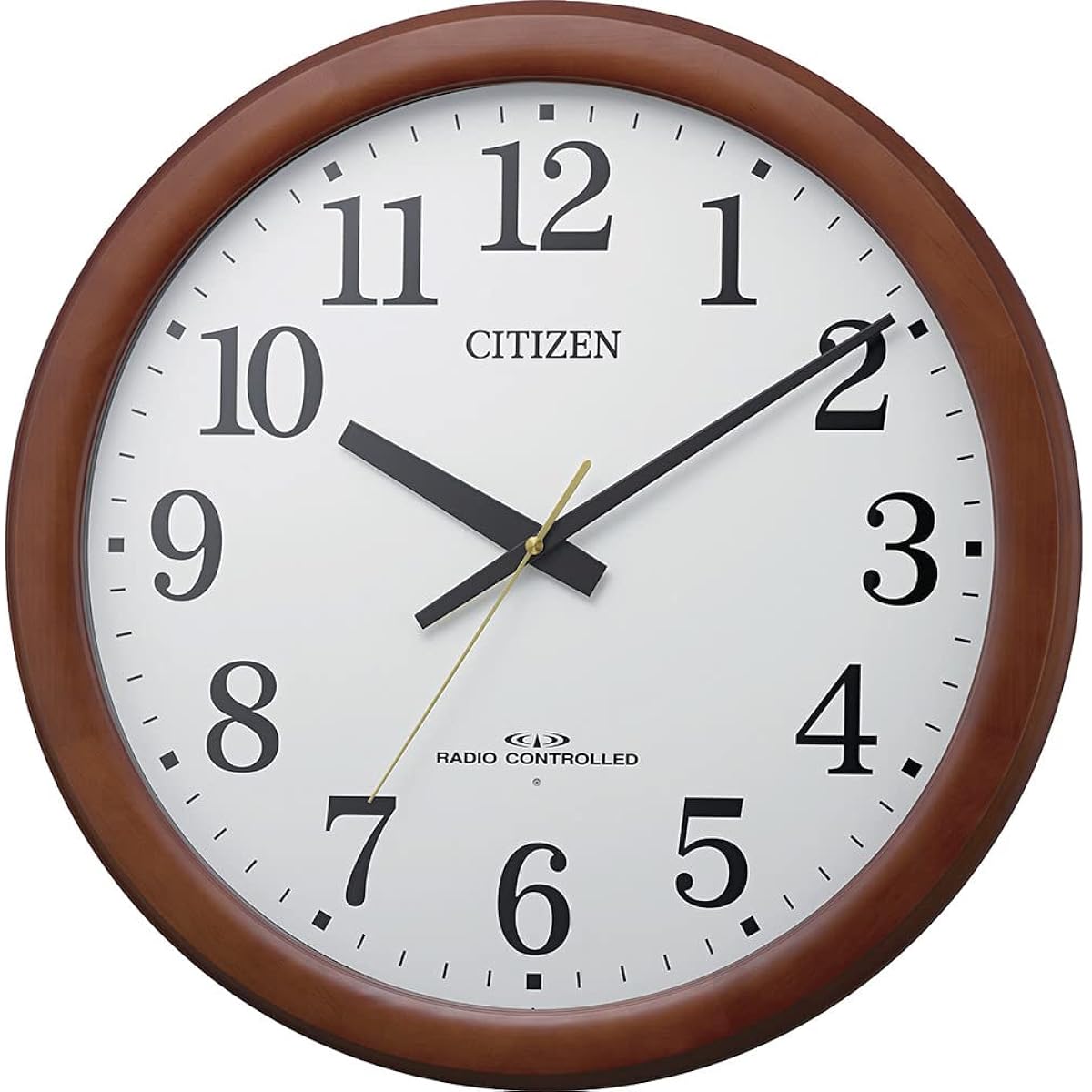 RHYTHM Citizen Wall Clock, Radio Controlled Clock, Quiet, Continuous Second Hand, Wooden Frame, Large Clock, Compatible with Plasterboard, Brown, Φ53.4x6.1cm, 8MY548-006