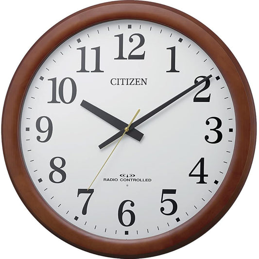 RHYTHM Citizen Wall Clock, Radio Controlled Clock, Quiet, Continuous Second Hand, Wooden Frame, Large Clock, Compatible with Plasterboard, Brown, Φ53.4x6.1cm, 8MY548-006