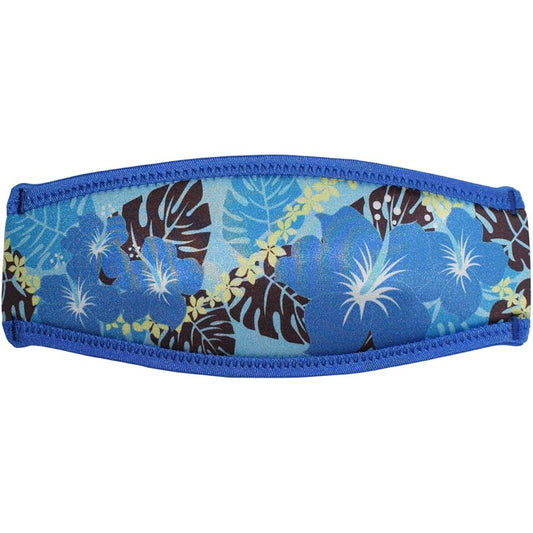 SeaCanary Snorkeling Diving Mask Strap Cover Hawaiian Hibiscus Blue