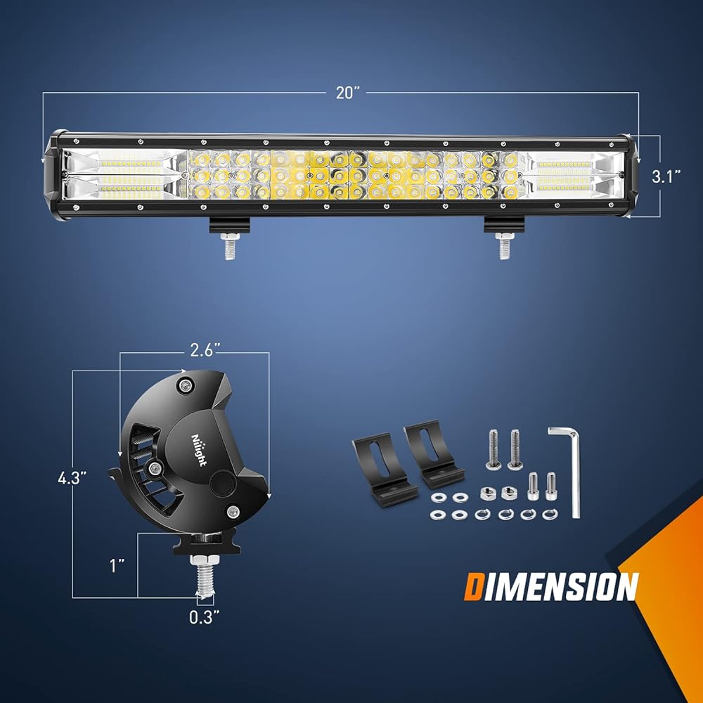 NILIGHT LED light bar 20 inch 288 W triple line flood spot combo beam LED bar DRIVING LIGHTS BOAD LIGHTS FOR Track, 2 -year warranty